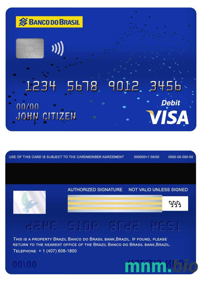 Brazil Banco do Brasil bank visa debet karta przykład w formacie PSD
